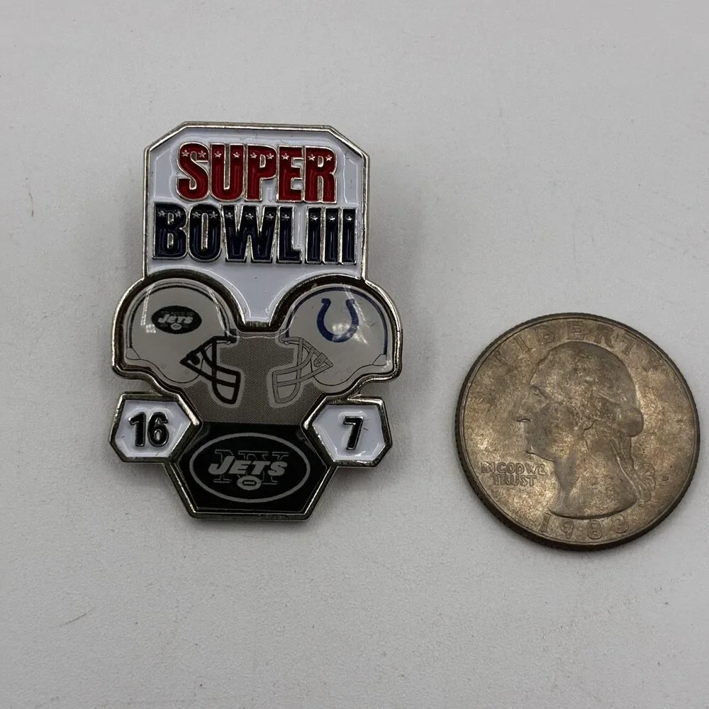 Vintage Super Bowl III Pin New York Jets vs Baltimore Colts 16-7 Commemorative